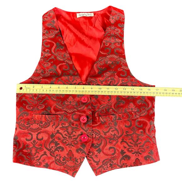 Design by Olivia Vest Women Size Large Red Jacquard Paisley 3 Button Waistcoat - Picture 11 of 12